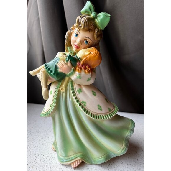 Signed Shull Ceramic Chalkware Girl with Doll 9” Figurine - Picture 2 of 9